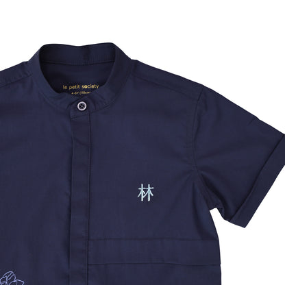 Zodiac Series - Boys Shirt in Navy Snake Print by Le Petit Society — image 2