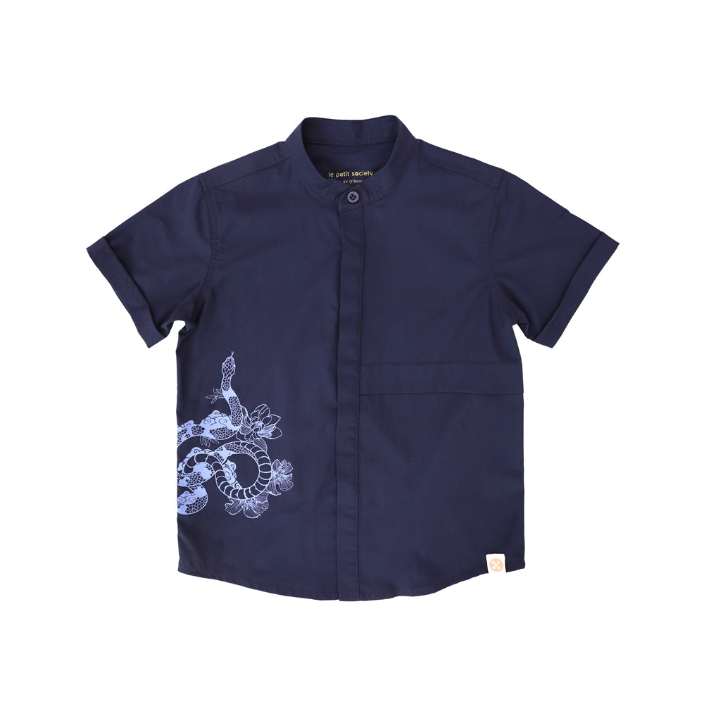 Zodiac Series - Boys Shirt in Navy Snake Print by Le Petit Society — image 6