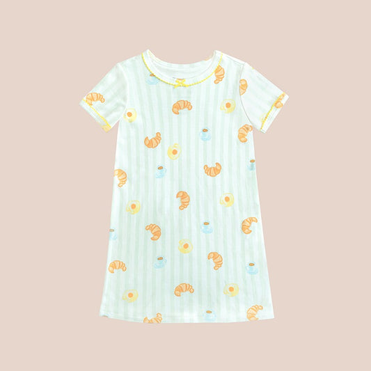 Kids Bamboo Girls Dress in Breakfast Print-2-3Y by Le Petit Society