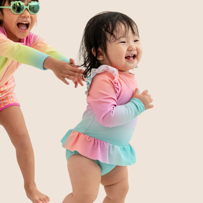 Baby Ruffle Swimsuit in Pastel Gradient by Le Petit Society — image 2