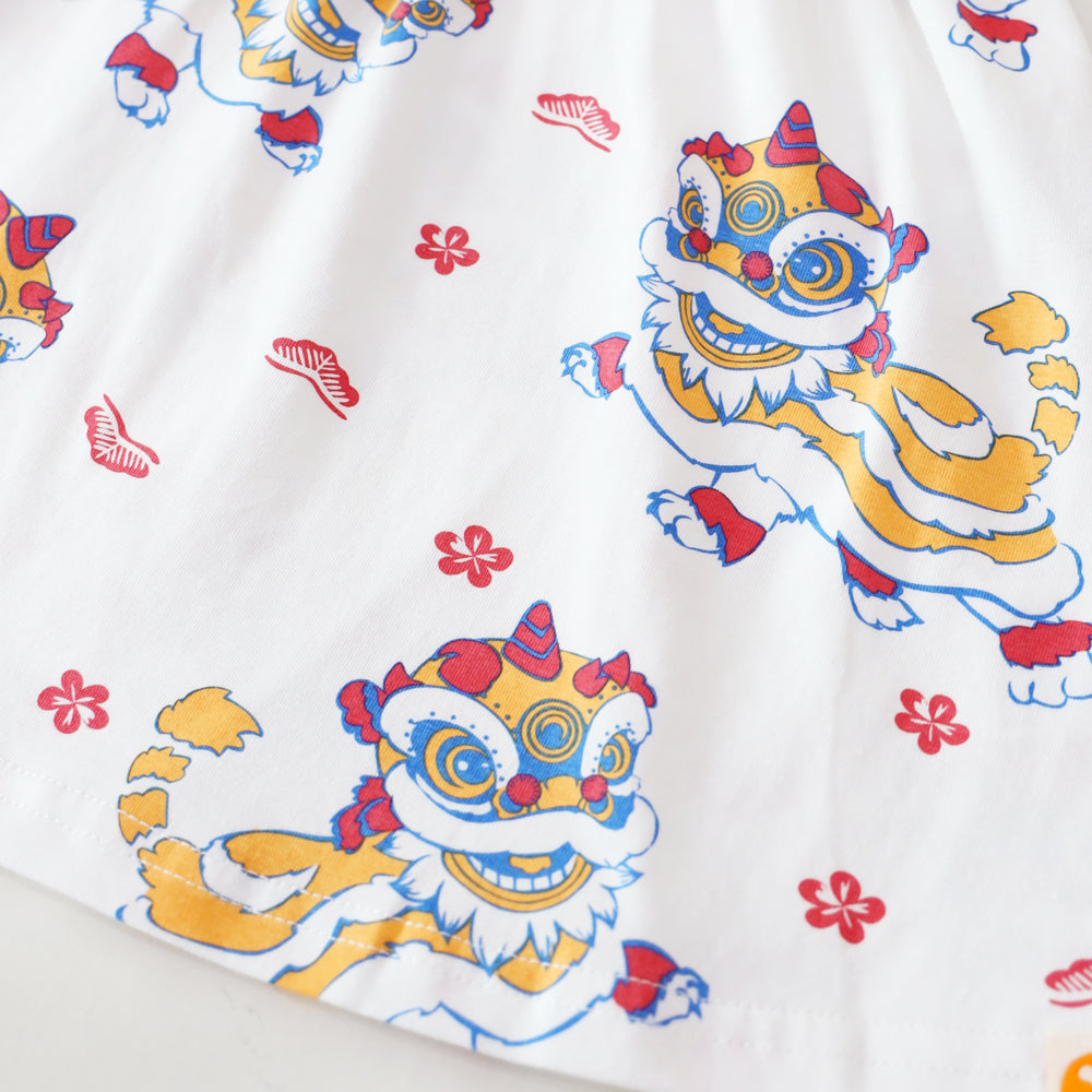 Lion Dance Series - Baby Girl Cheongsam in White Lion Print by Le Petit Society — image 4