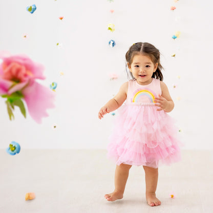 Party Series - Rainbow Tiered Dress in Pink by Le Petit Society — image 11