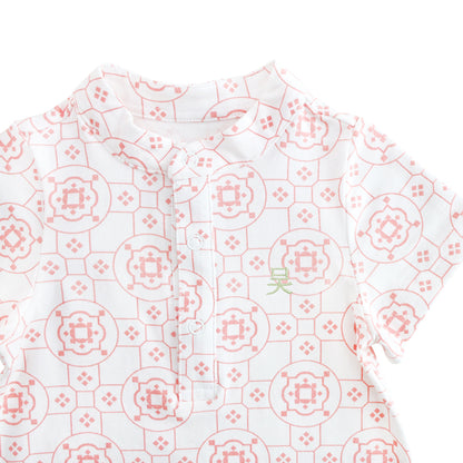 Chinese Motif Series - Baby Boy Jersey Romper in Pink Motif by Le Petit Society — image 4