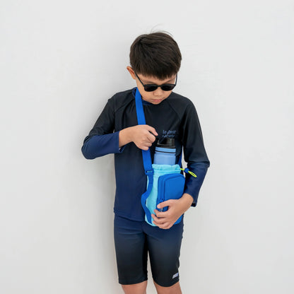 Water Bottle Sling Bag- Sky/Dark Blue