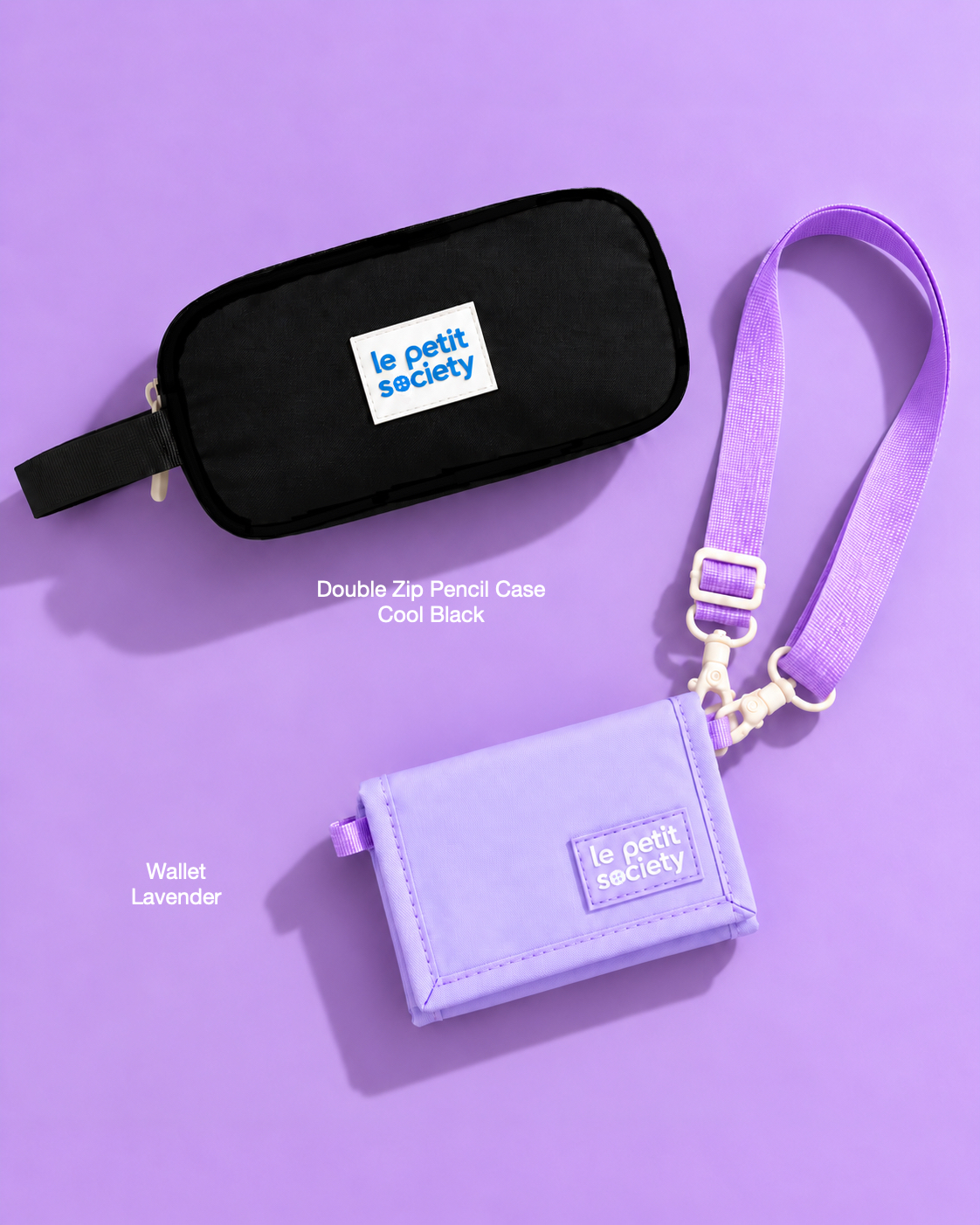 Petit Pair bundle: Double Zip Pencil Case in Cool Black and Wallet in Lavender