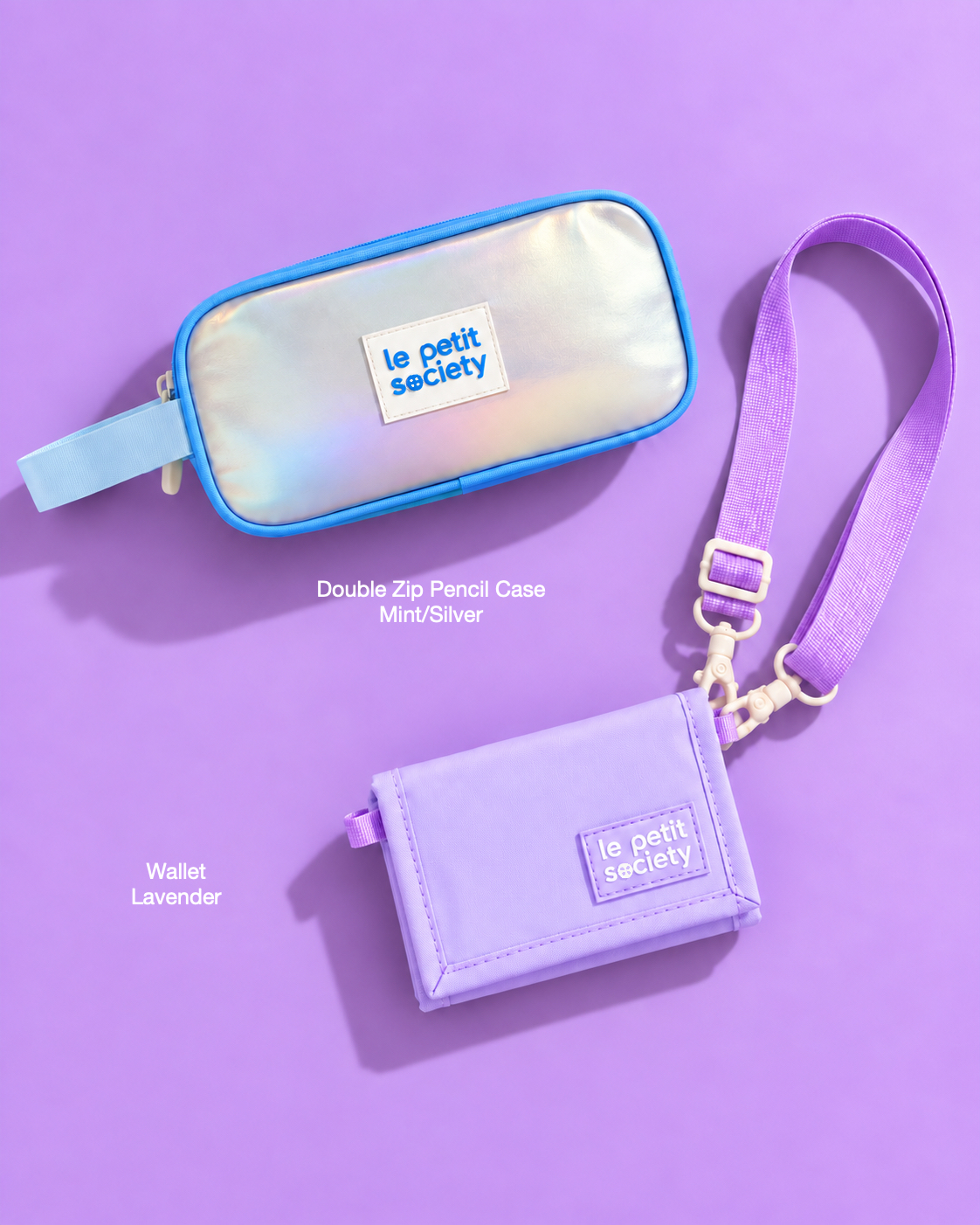 Petit Pair bundle: Double Zip Pencil Case in Mint/Silver and Wallet in Lavender