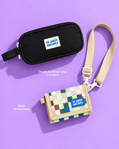 Petit Pair bundle: Double Zip Pencil Case in Cool Black and Wallet in Arcade Sand
