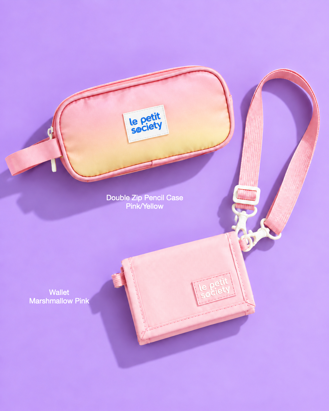 Petit Pair bundle: Double Zip Pencil Case in Pink/Yellow and Wallet in Marshmallow Pink