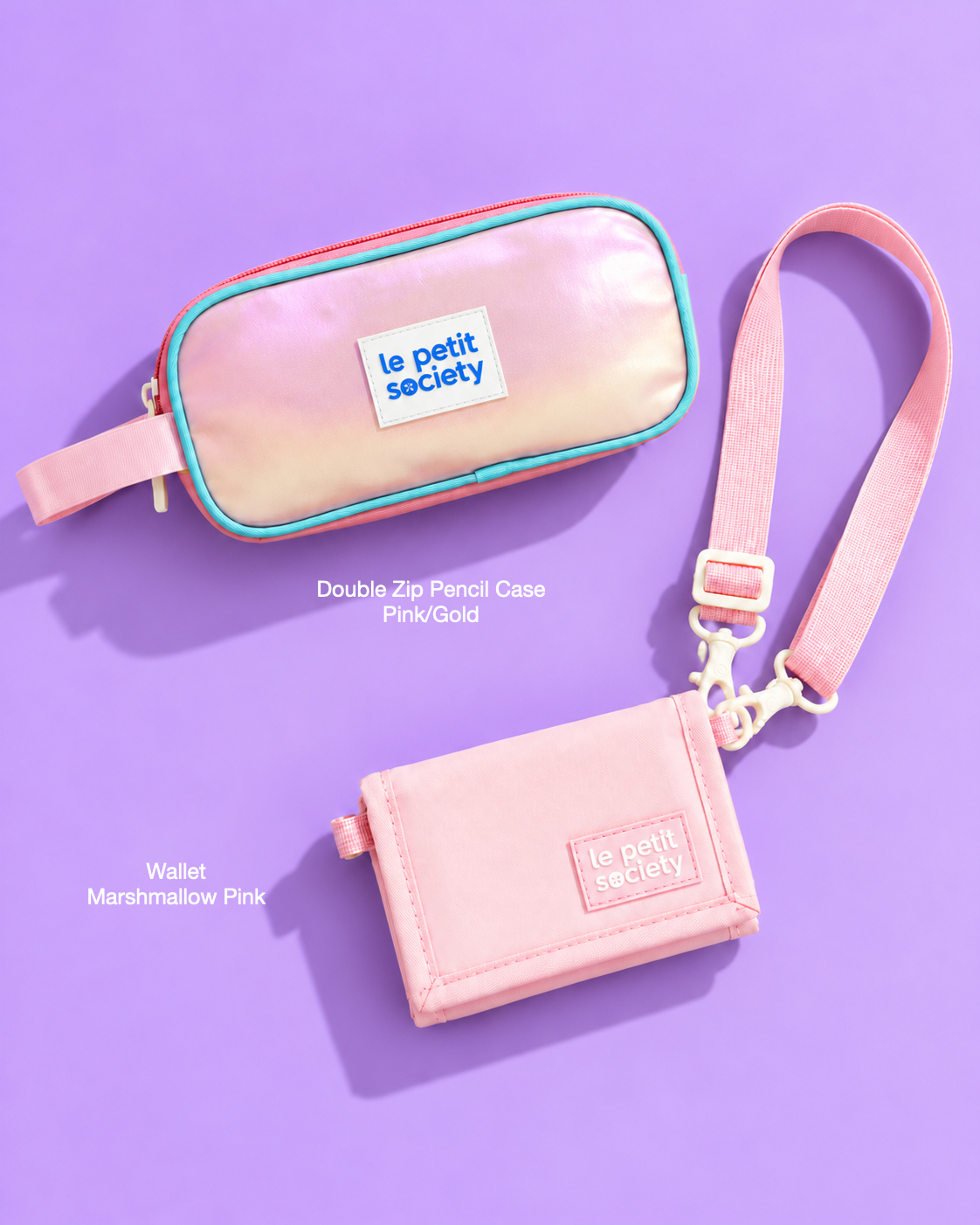 Petit Pair bundle: Double Zip Pencil Case in Pink/Gold and Wallet in Marshmallow Pink