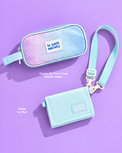 Petit Pair bundle: Double Zip Pencil Case in Metallic Galaxy and Wallet in Ice Blue