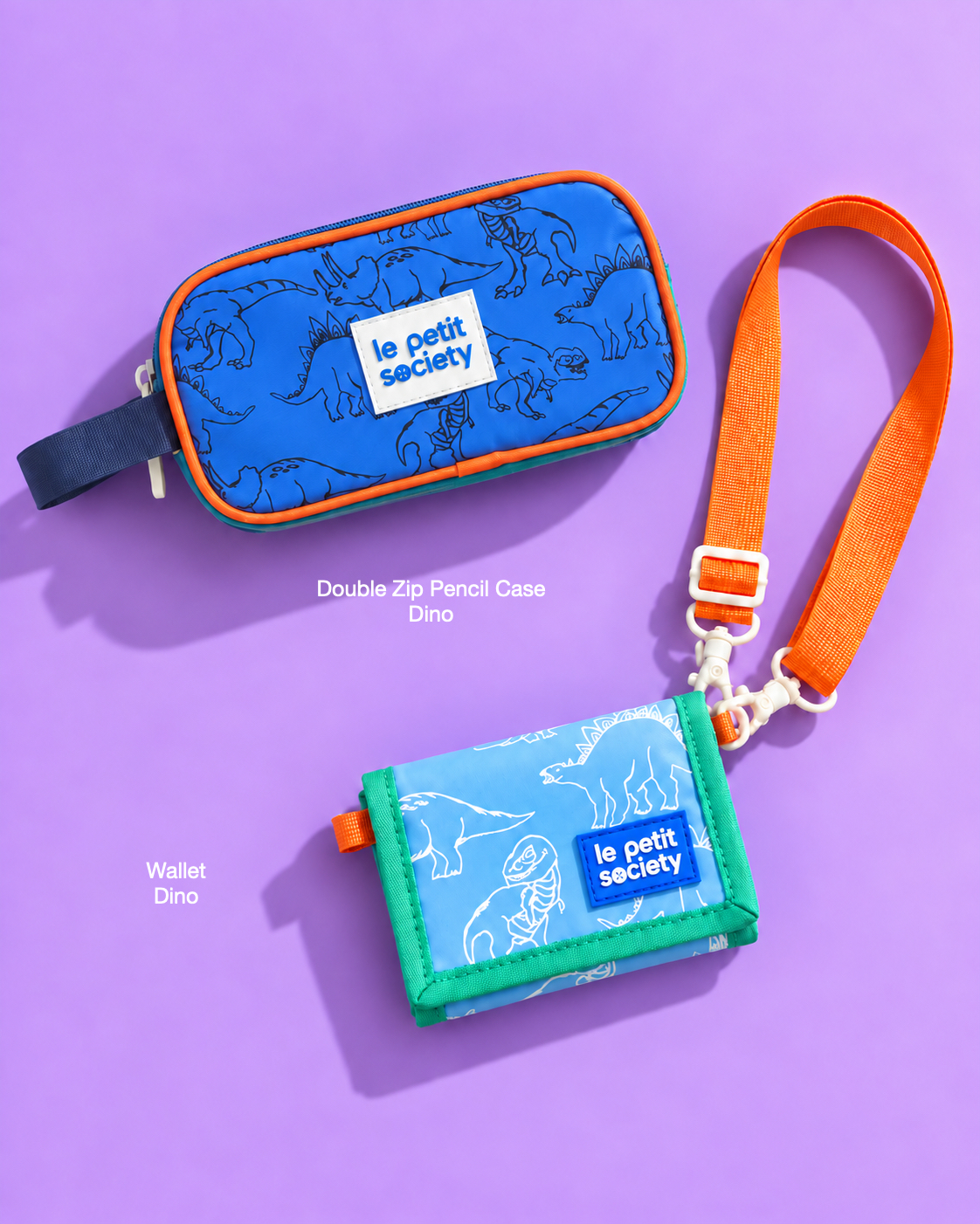 Petit Pair bundle: Double Zip Pencil Case in Dino and Wallet in Dino