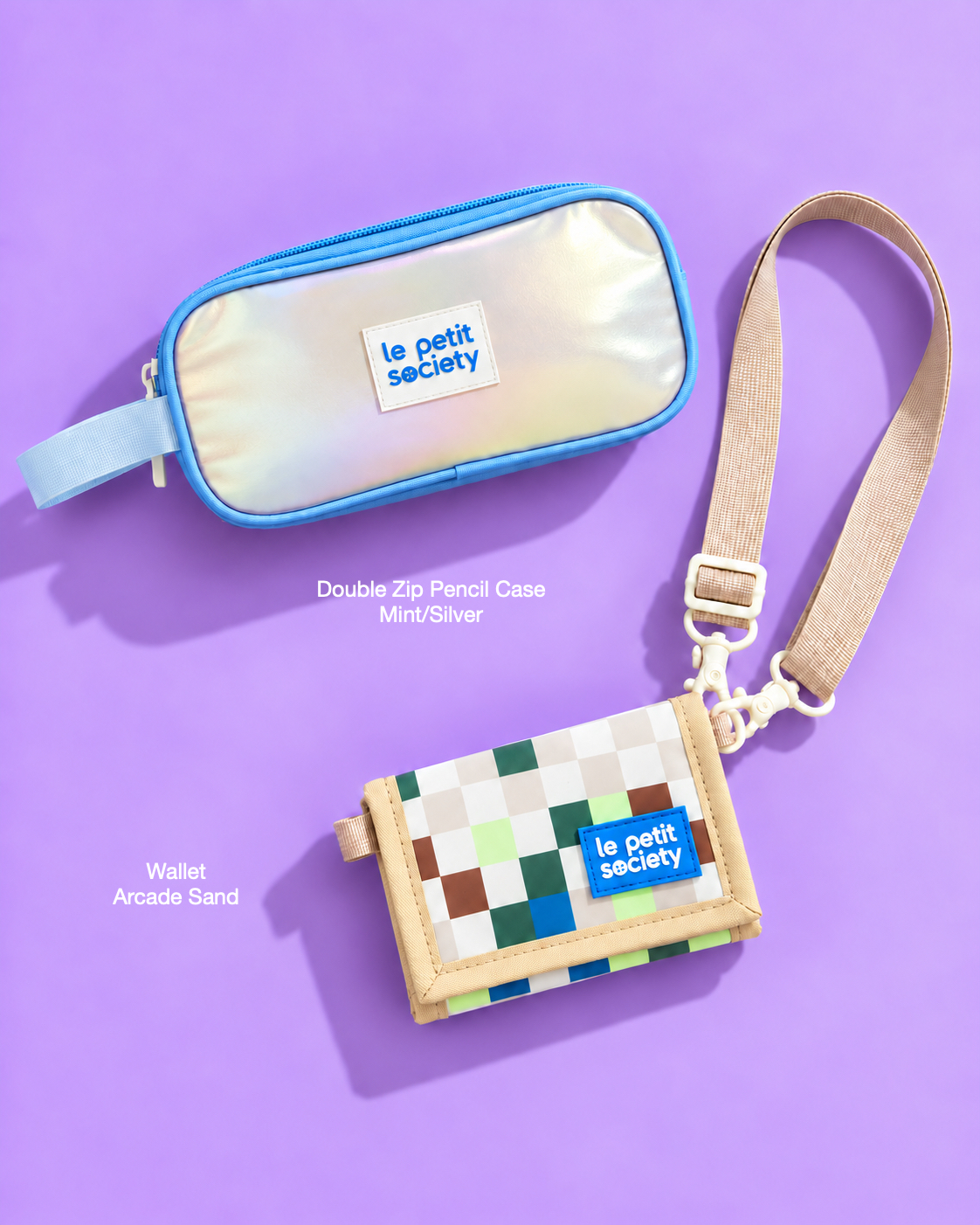Petit Pair bundle: Double Zip Pencil Case in Mint/Silver and Wallet in Arcade Sand