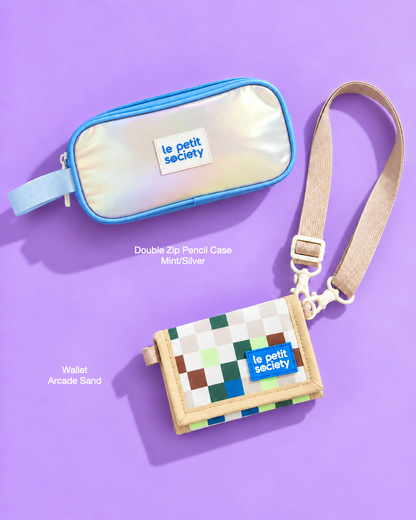 Petit Pair bundle: Double Zip Pencil Case in Mint/Silver and Wallet in Arcade Sand