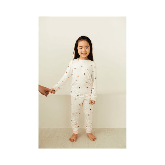 Kids Long Pyjamas Set in Kopitiam Blush by Selenight Co
