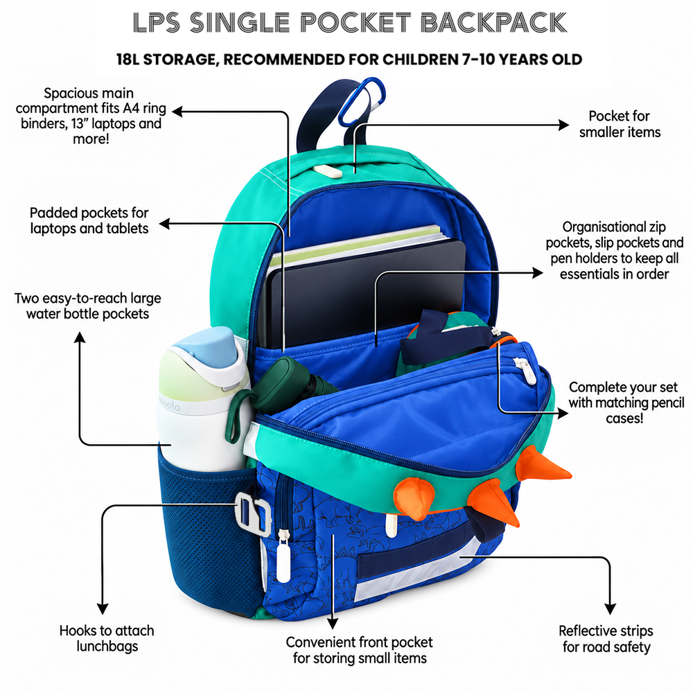 LPS Single Pocket Backpack - Dino (7-10Y)