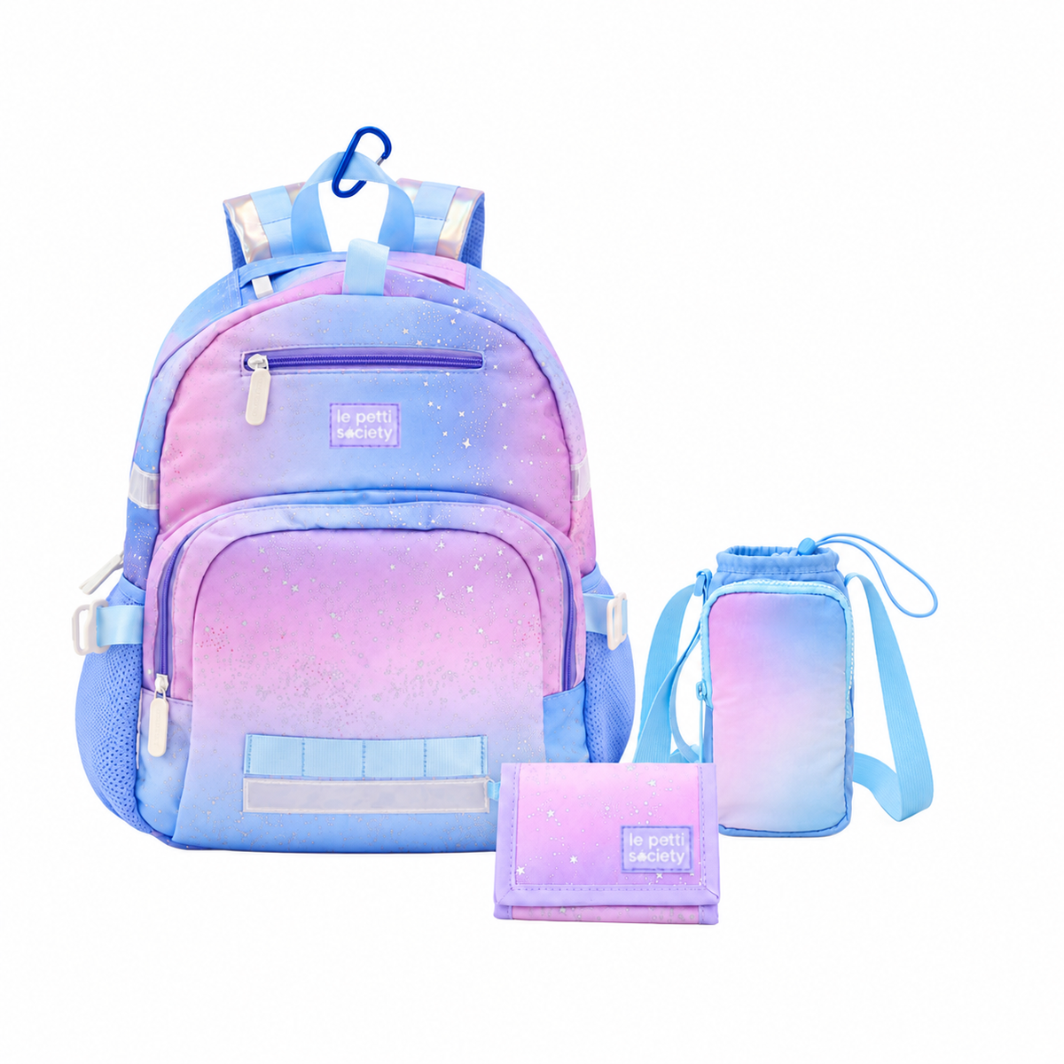 Essential School Bundle - Metallic Galaxy Single Pocket Backpack, Bottle Bag & Wallet (7-10Y)