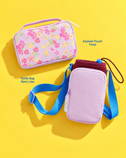 Petit Pair bundle: Explorer Pouch in Floral and Bottle Bag in Berry Lilac