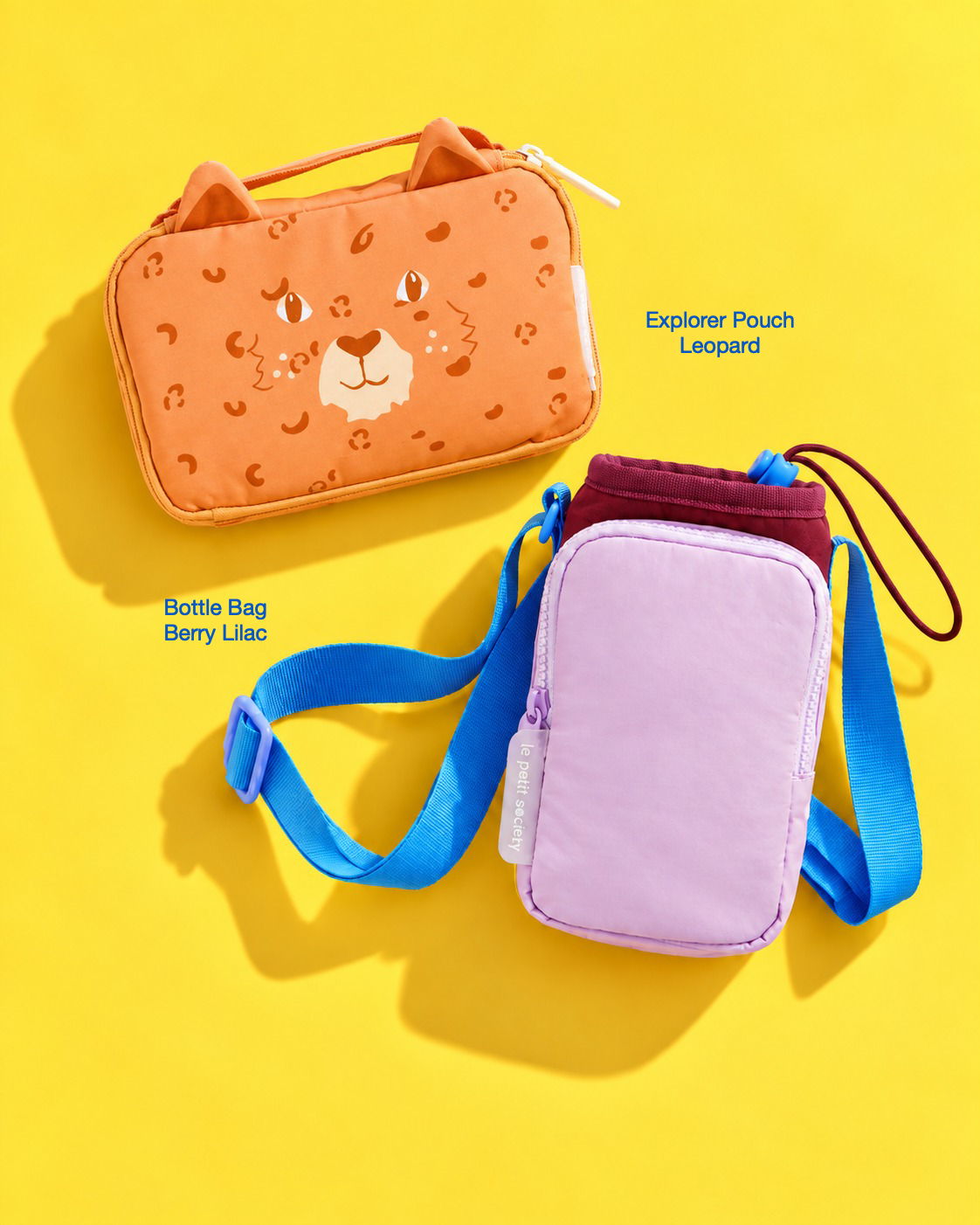 Petit Pair bundle: Explorer Pouch in Leopard and Bottle Bag in Berry Lilac