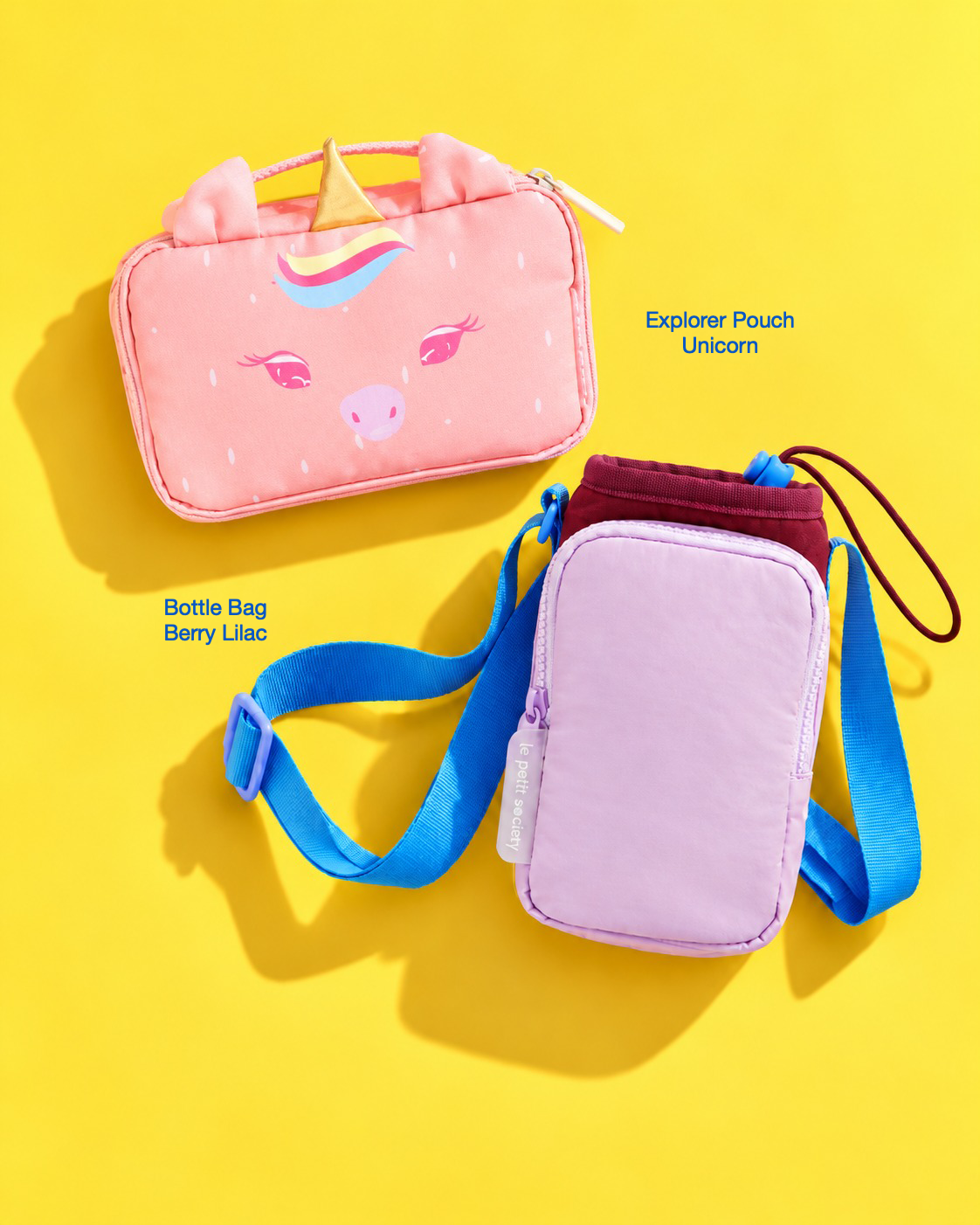 Petit Pair bundle: Explorer Pouch in Unicorn and Bottle Bag in Berry Lilac