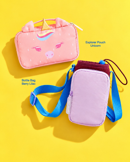 Petit Pair bundle: Explorer Pouch in Unicorn and Bottle Bag in Berry Lilac