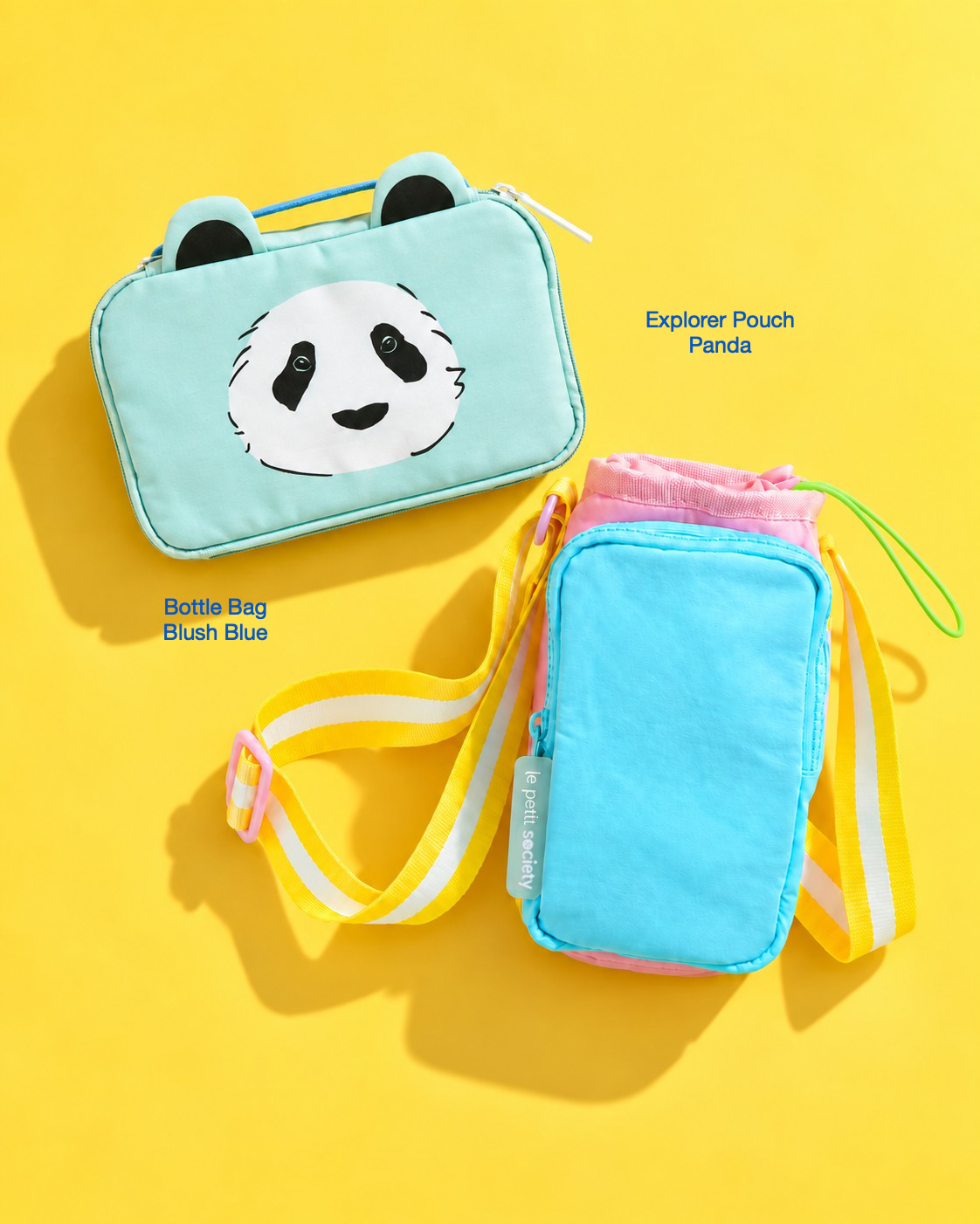 Petit Pair bundle: Explorer Pouch in Panda and Bottle Bag in Blush Blue