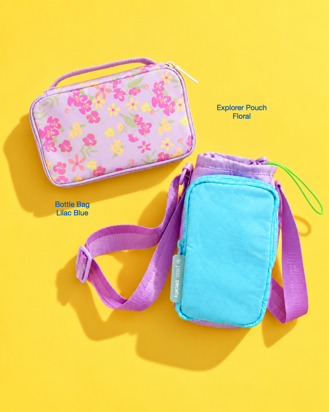 Petit Pair bundle: Explorer Pouch in Floral and Bottle Bag in Lilac Blue