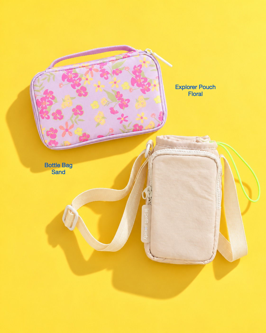Petit Pair bundle: Explorer Pouch in Floral and Bottle Bag in Sand