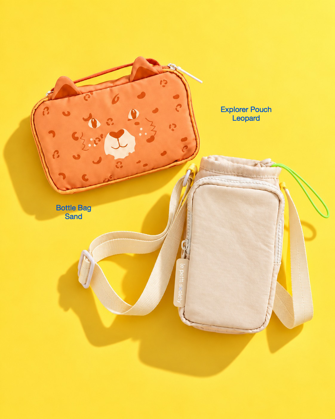 Petit Pair bundle: Explorer Pouch in Leopard and Bottle Bag in Sand