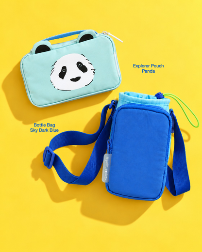 Petit Pair bundle: Explorer Pouch in Panda and Bottle Bag in Sky Dark Blue