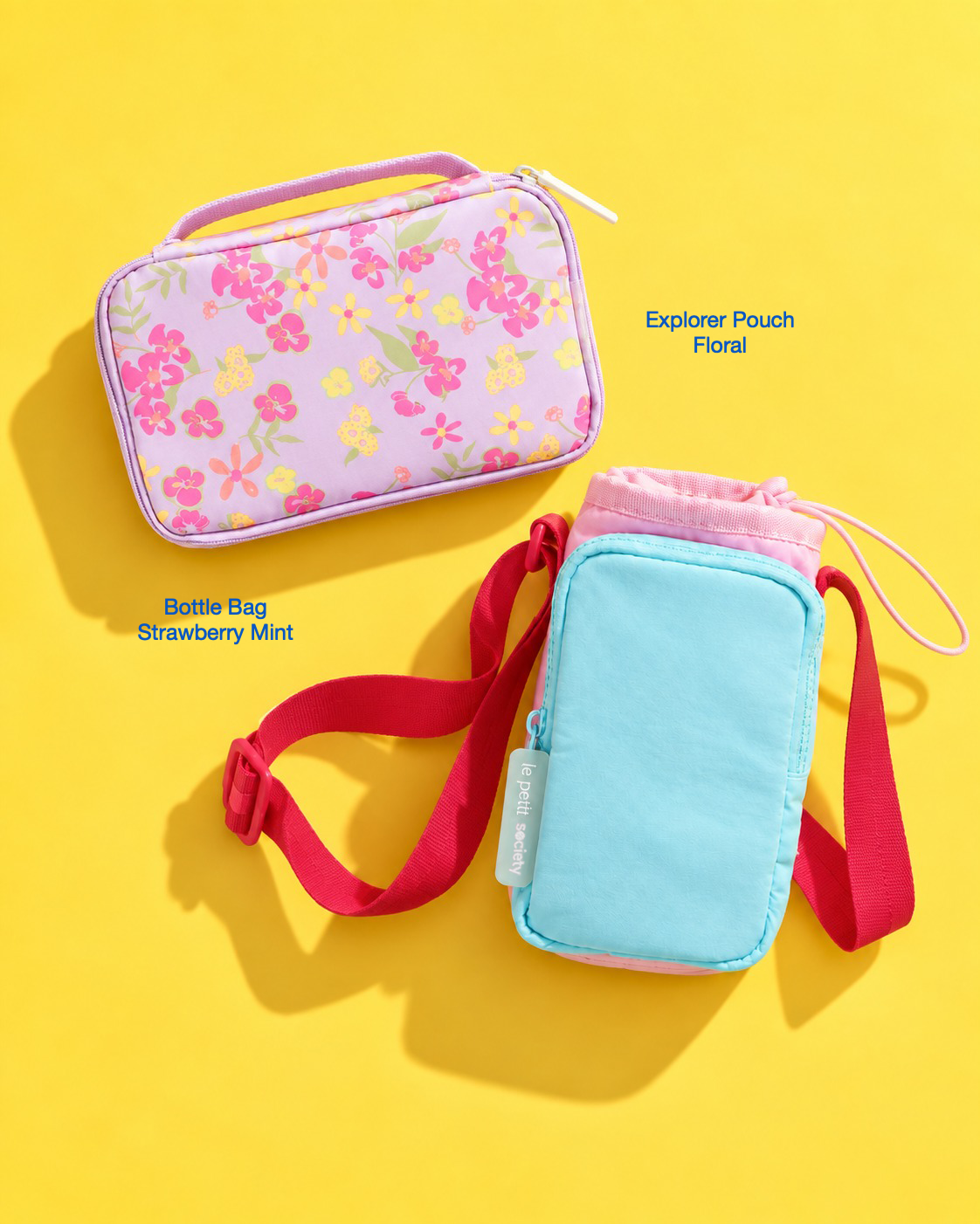 Petit Pair bundle: Explorer Pouch in Floral and Bottle Bag in Strawberry Mint