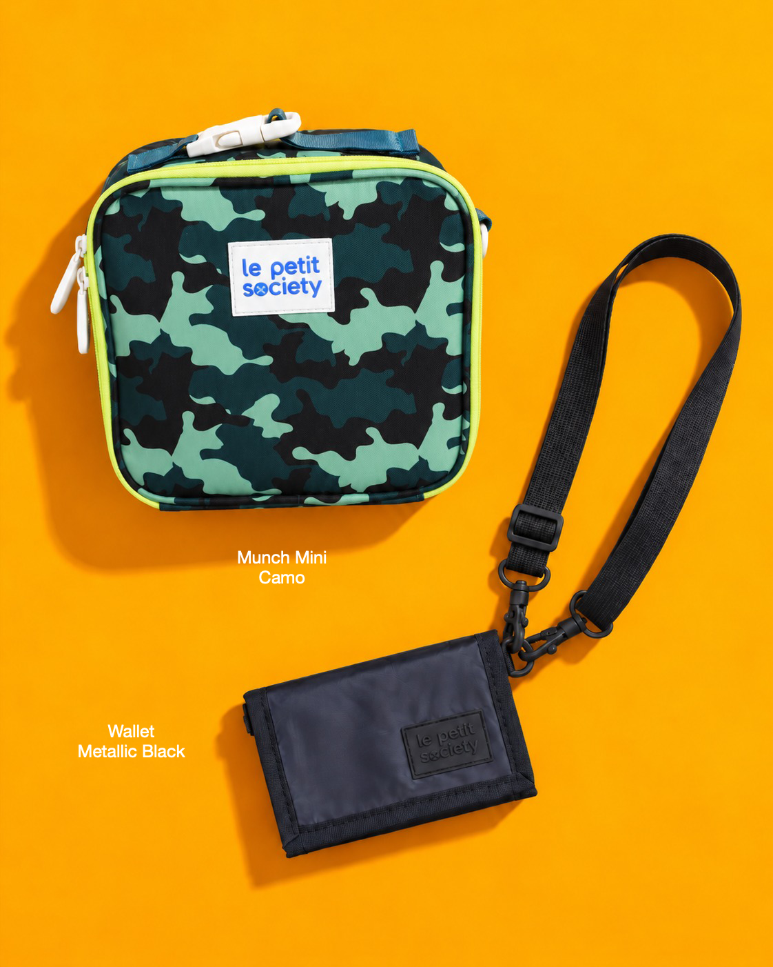 Petit Pair bundle: Munch Mini in Camo and Wallet in Metallic Black