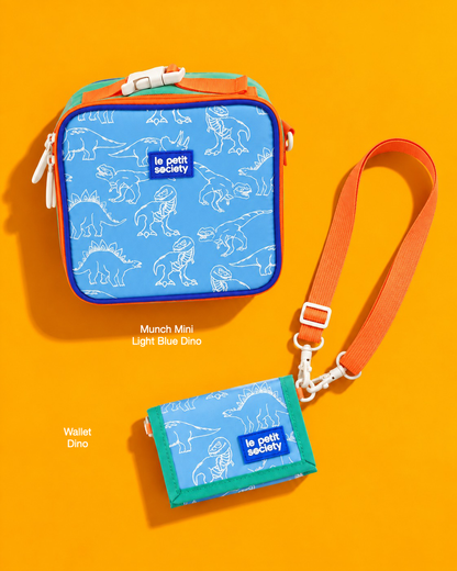 Petit Pair bundle: Munch Mini in Light Blue Dino and Wallet in Dino