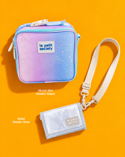 Petit Pair bundle: Munch Mini in Metallic Galaxy and Wallet in Metallic Silver