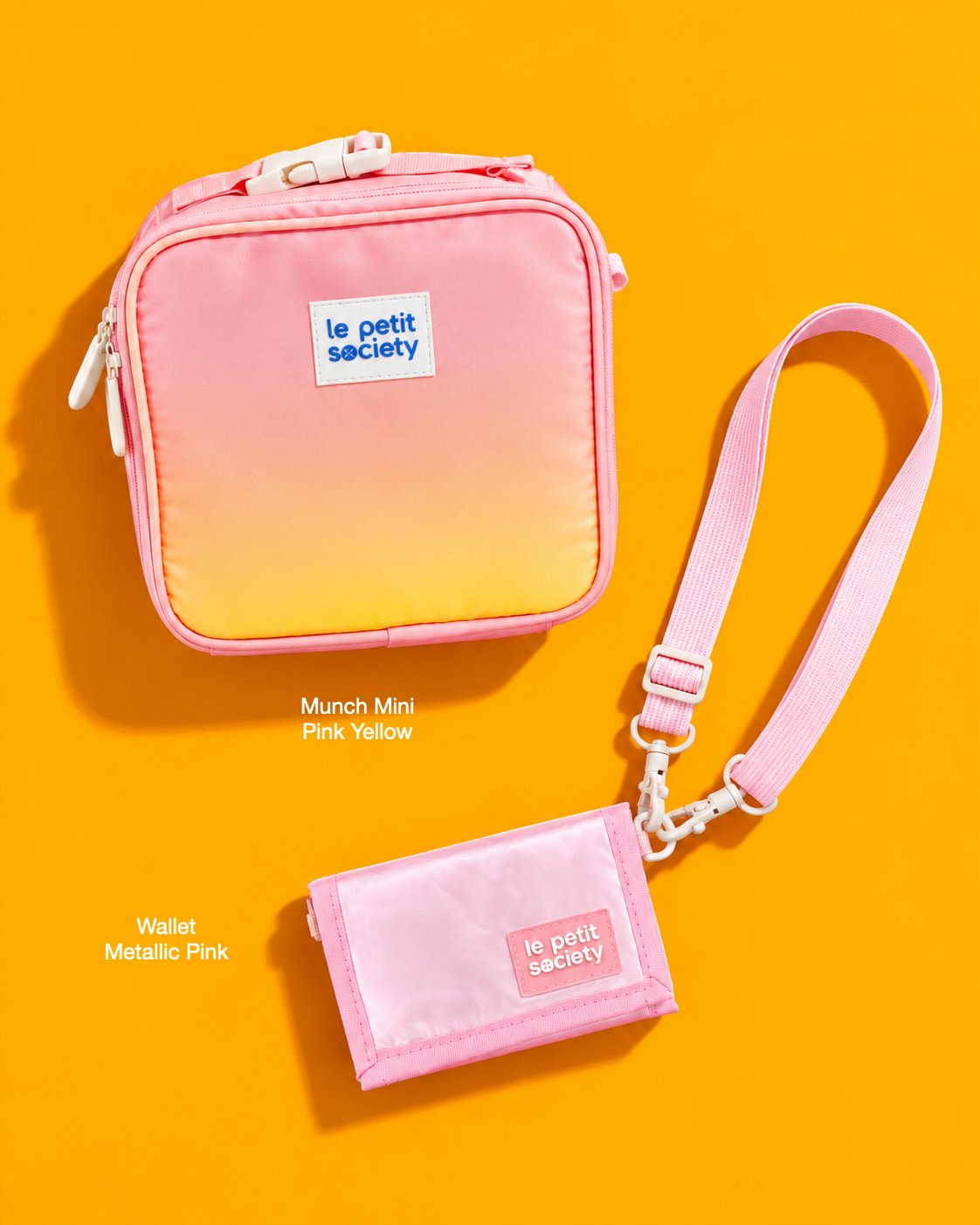 Petit Pair bundle: Munch Mini in Pink Yellow and Wallet in Metallic Pink