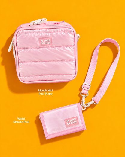 Petit Pair bundle: Munch Mini in Pink Puffer and Wallet in Metallic Pink