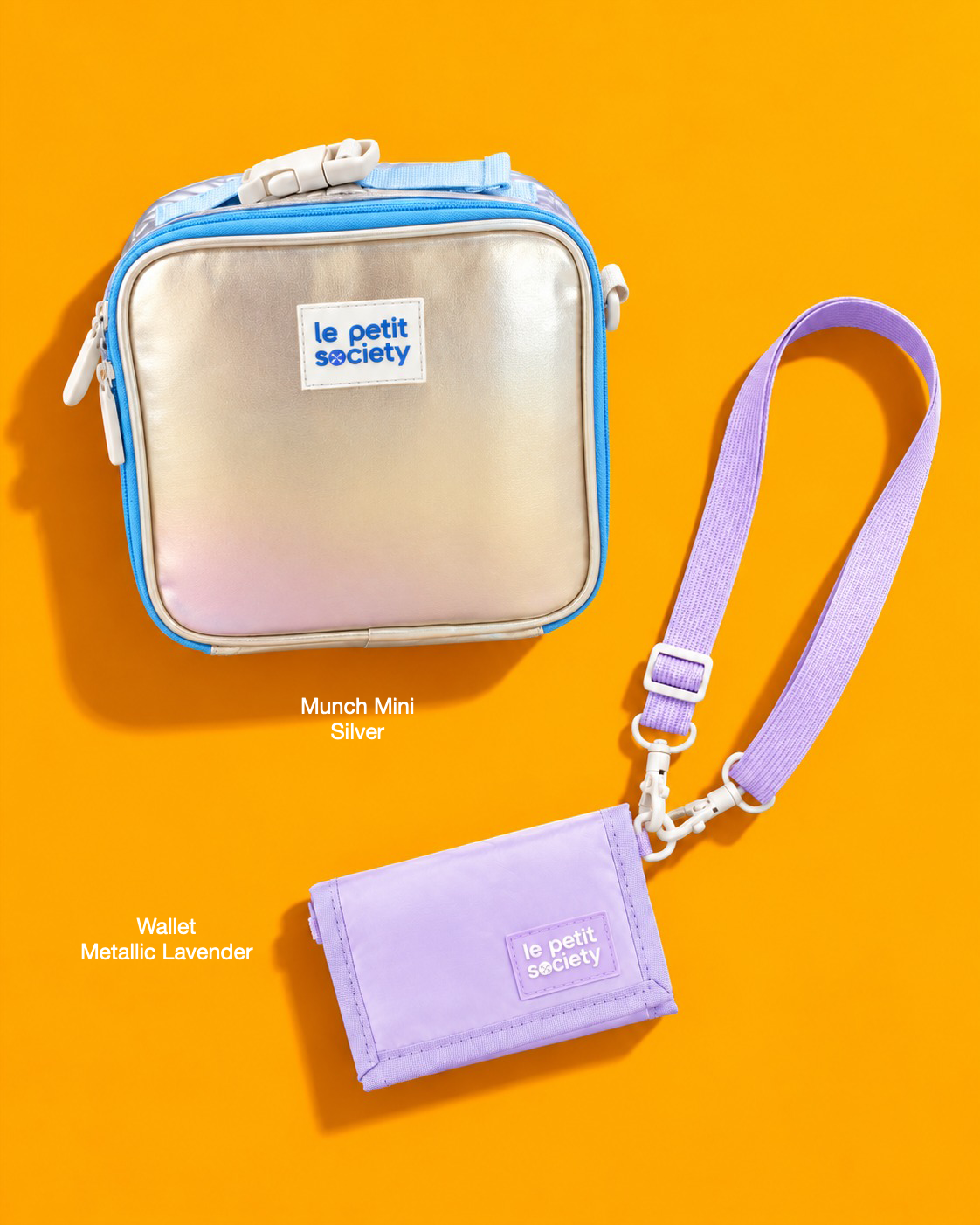 Petit Pair bundle: Munch Mini in Silver and Wallet in Metallic Lavender