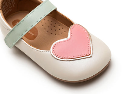 Heart Mary Janes in Antique White / Pink Lake / Metalic Salmon by Tip Toey Joey — image 4