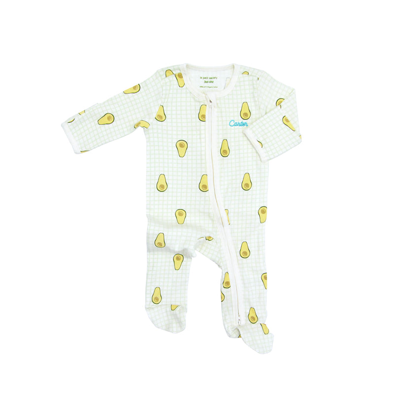 Baby Organic Zip Sleepsuit in Avocado Print (Personalisable) by Le Petit Society — image 3