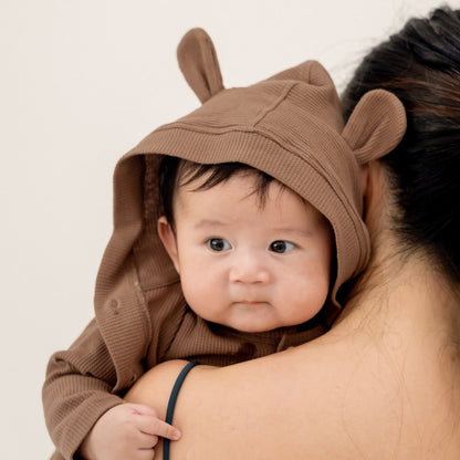 Baby Bear Cardigan in Brown Waffle Jersey by Le Petit Society — image 7