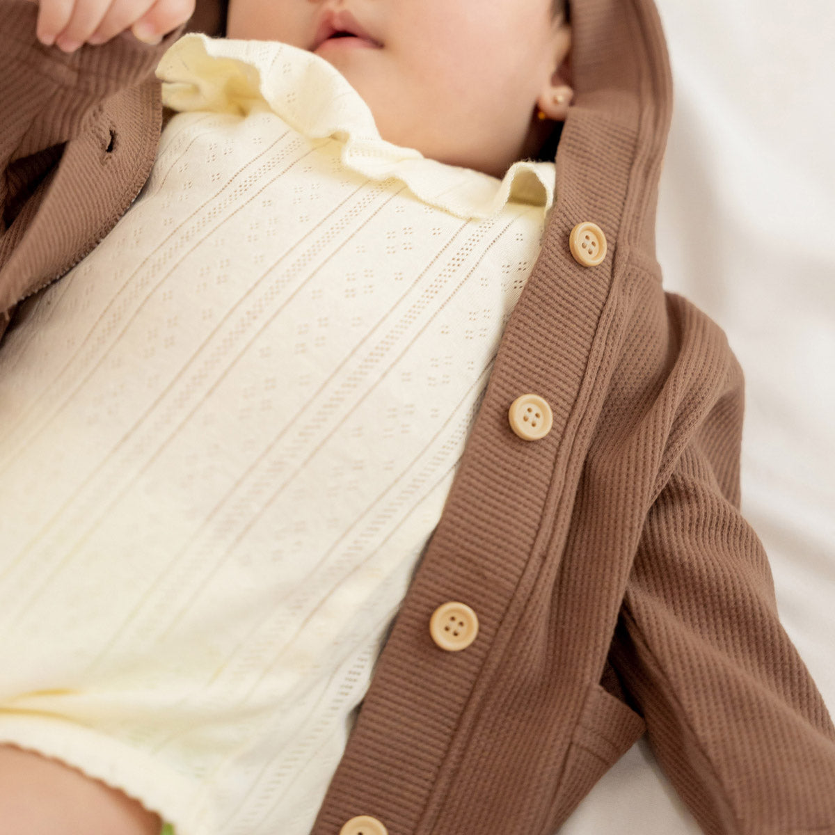 Baby Bear Cardigan in Brown Waffle Jersey by Le Petit Society — image 5