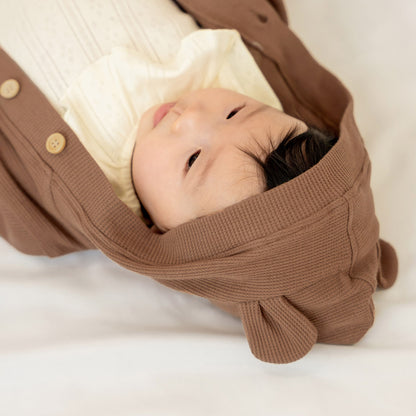 Baby Bear Cardigan in Brown Waffle Jersey by Le Petit Society — image 6