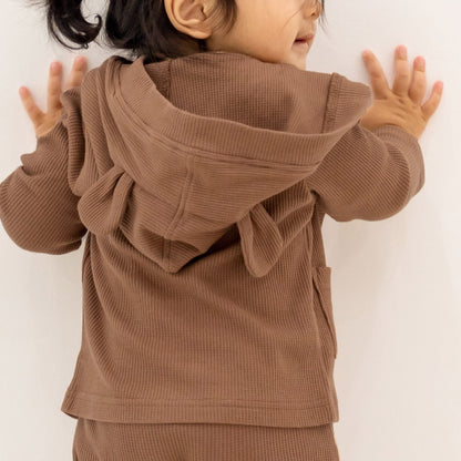 Baby Bear Cardigan in Brown Waffle Jersey by Le Petit Society — image 8