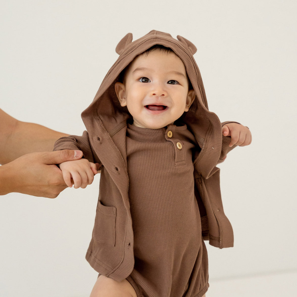 Baby Bear Cardigan in Brown Waffle Jersey by Le Petit Society — image 12