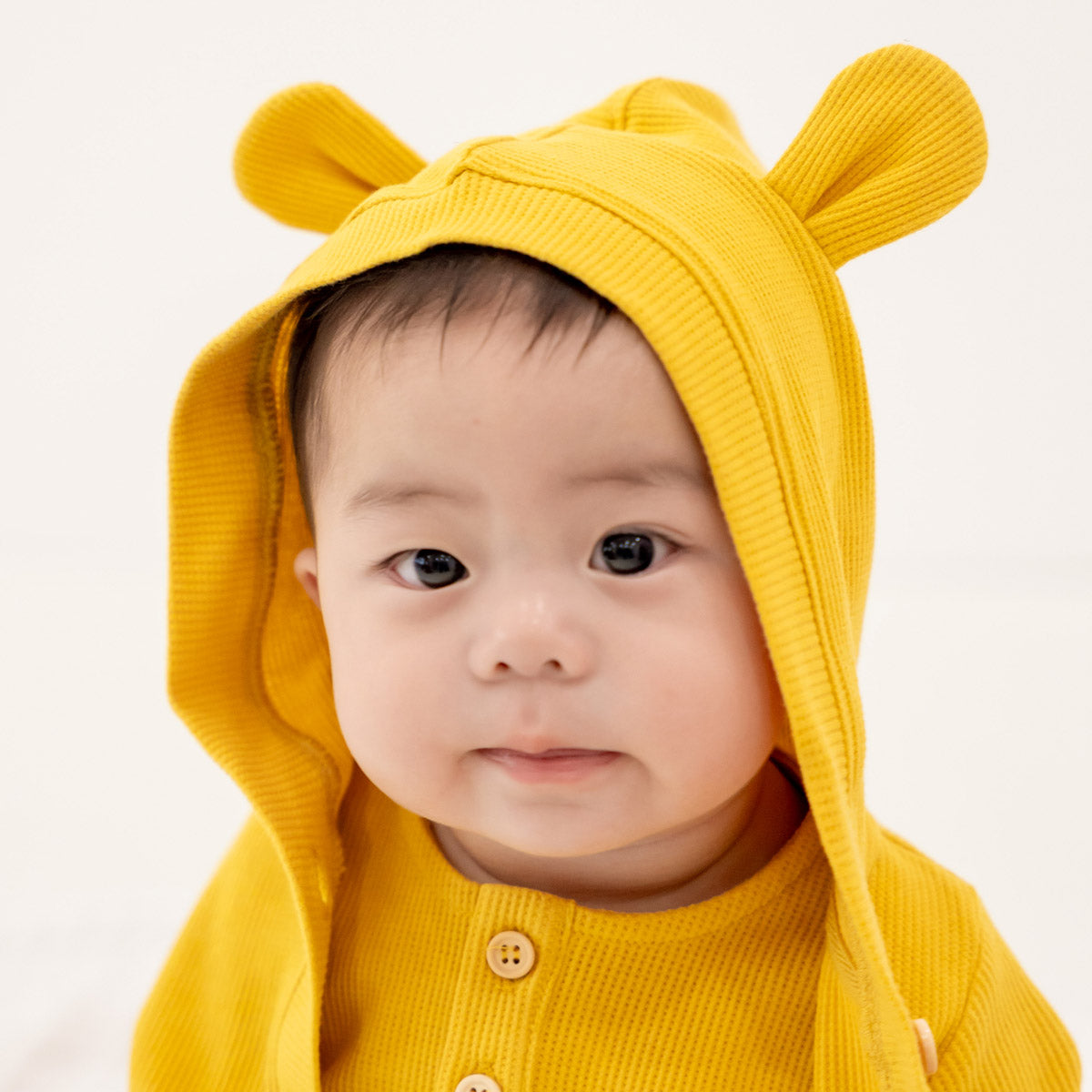 Baby Bear Cardigan in Marigold Waffle Jersey by Le Petit Society — image 5