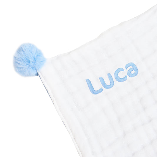 Double Thickness Kids/Adult Comforter in White and Baby Blue (Personalisable) by Le Petit Society — image 2