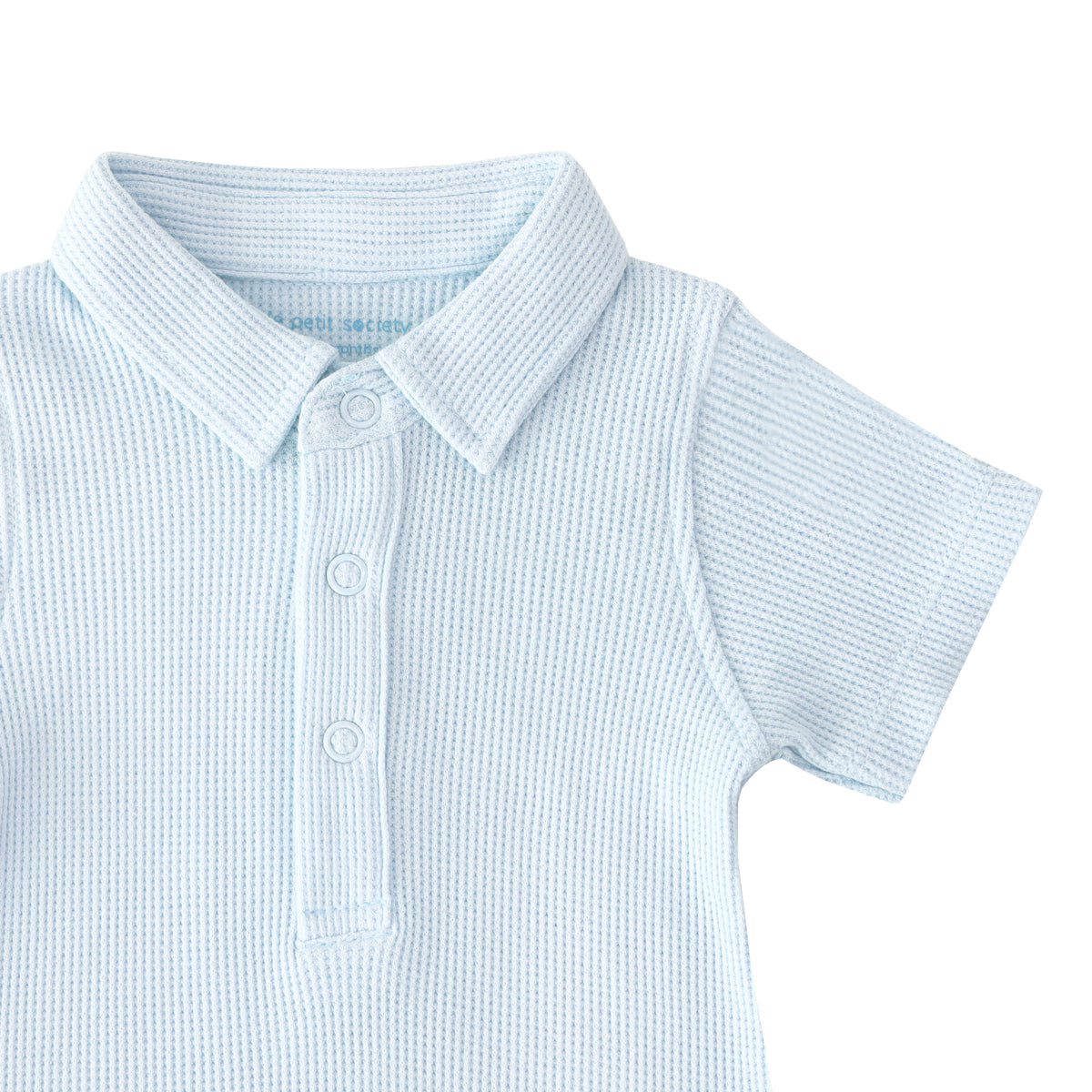 Baby Polo Romper in Baby Blue Waffle Jersey by Le Petit Society — image 3