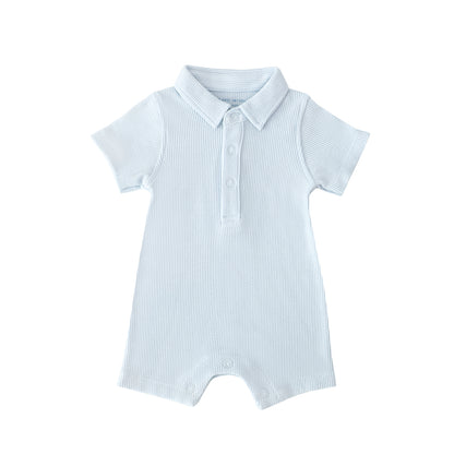Baby Polo Romper in Baby Blue Waffle Jersey by Le Petit Society — image 6