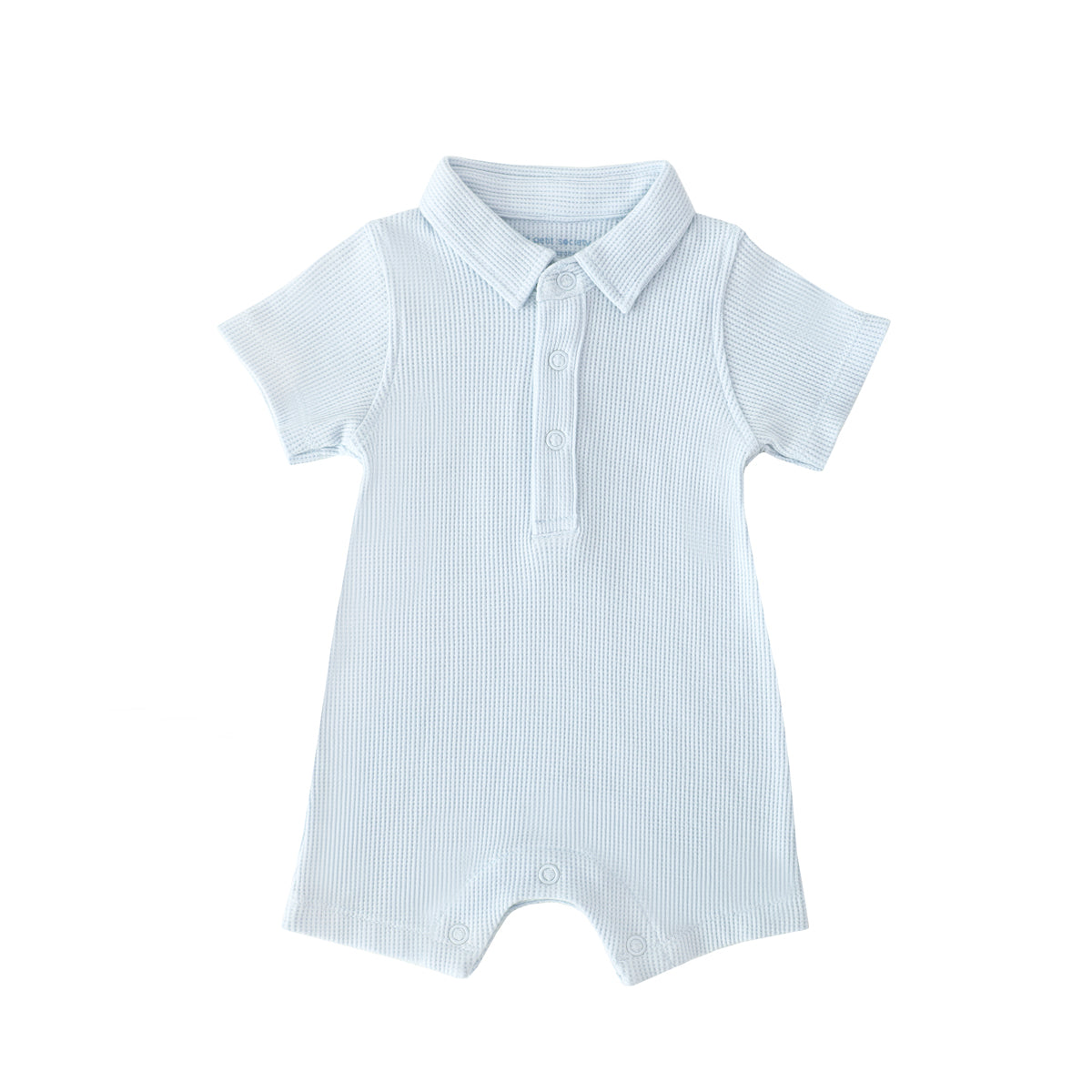 Baby Polo Romper in Baby Blue Waffle Jersey by Le Petit Society — image 10