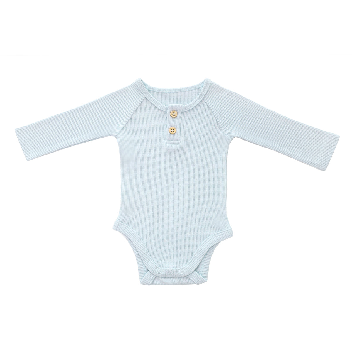Baby Long Sleeve Romper in Baby Blue Waffle Jersey by Le Petit Society — image 12