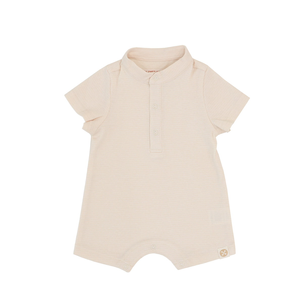 Baby Boy Rib Knit Romper in Oat by Le Petit Society — image 7